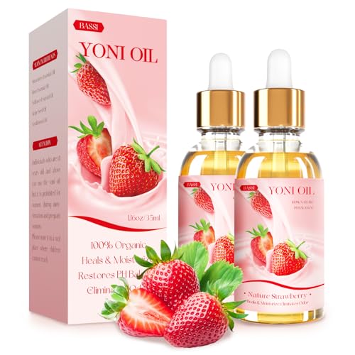 BASSI Feminine Deodorant Oil - Balances pH, Moisturizes, Strawberry Scent, 2PCS