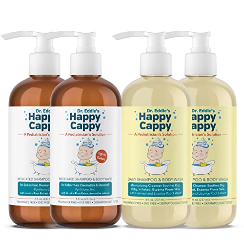 Happy Cappy Kids Shampoo & Body Wash Bundle - Medicated Relief & Daily Hydration - 4 Pack