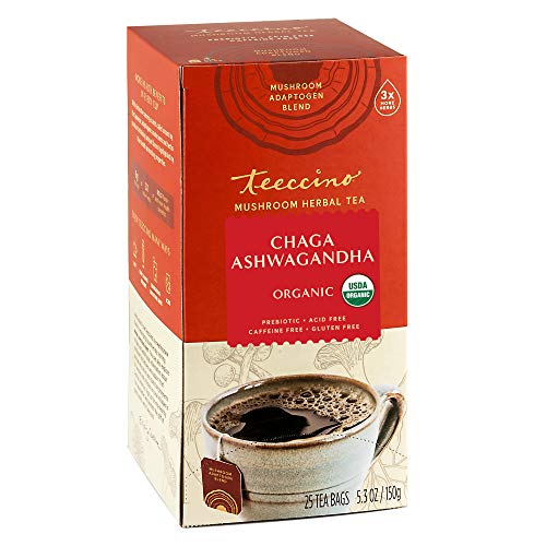 Teeccino Chaga Ashwagandha Tea - Butterscotch Cream, Prebiotic, Caffeine Free - 25 Tea Bags