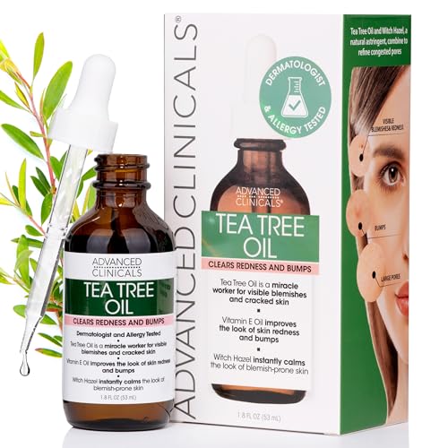 Advanced Clinicals Tea Tree Oil Face Serum - Reduces Acne & Redness, Hydrates Skin - 1.8 Fl Oz