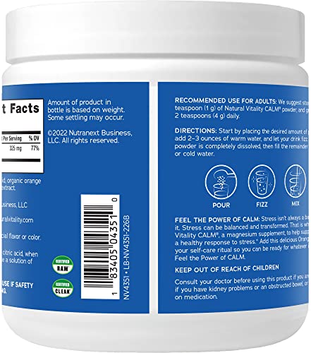 Natural Vitality Calm Magnesium Supplement - Stress Relief, Non-GMO, Vegan, Orange - 8 oz