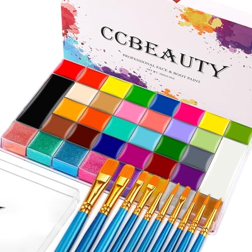 CCbeauty Body Paint Kit - 36 Vibrant Colors, Hypoallergenic, Waterproof, Includes 10 Brushes