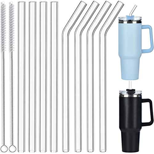 ALINK Glass Straw Set - Durable, BPA-Free, Dishwasher Safe, Includes 2 Brushes - 12in, 8 Pack