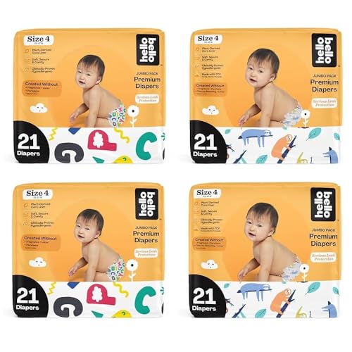 Hello Bello Premium Baby Diapers - Extra Absorbent, Hypoallergenic, Plant-Based - 84 Count Size 4