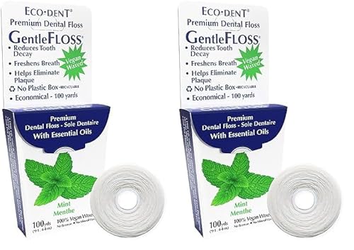 Eco-Dent Gentlefloss Dental Floss - Reduces Tooth Decay, Fresh Mint Flavor - 2 Pack