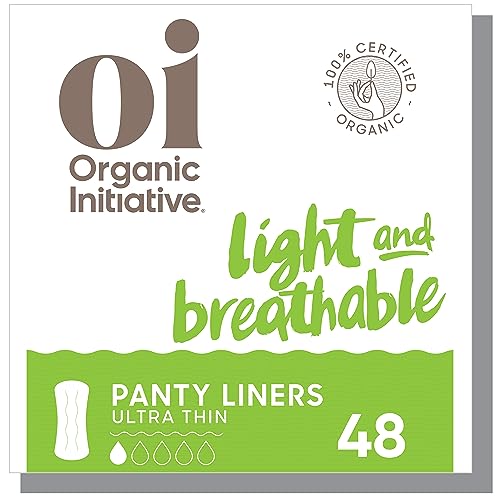 Oi l Organic Initiative Ultra-Thin Pantyliner - 100% Organic Cotton, Biodegradable - 48 Liners