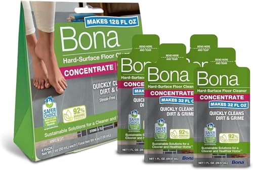 Bona Multi-Surface Cleaner Concentrate - Plant-Based, Residue-Free, Safe for Floors - 4 Pouches