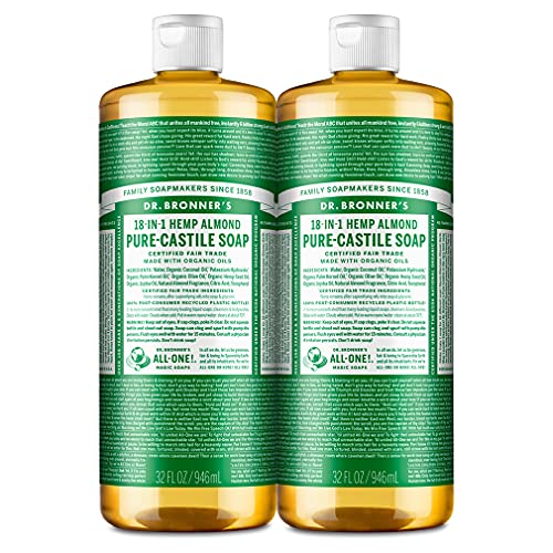 Dr. Bronner’s Pure-Castile Liquid Soap - Organic & Fair Trade, Vegan, 2-Pack, Almond - 32oz