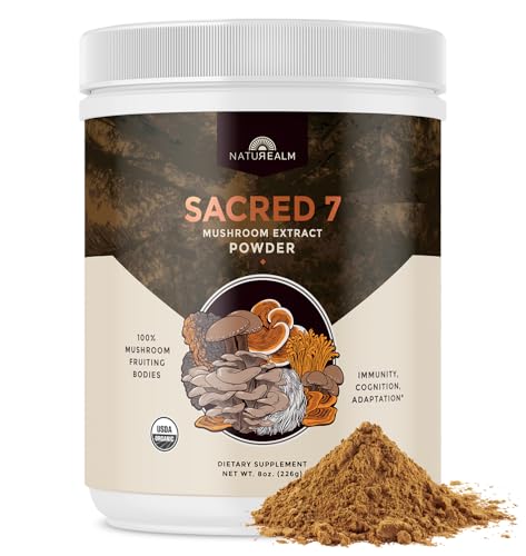 Naturealm Sacred 7 Mushroom Extract Powder - Boost Memory, Focus & Immunity - 8 Oz