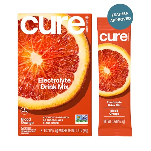 Cure Hydration Electrolyte Drink Mix - Rapid Dehydration Relief, Plant-Based Ingredients - 8 Packets