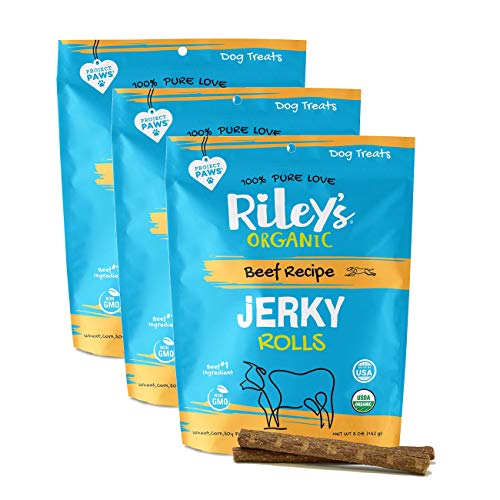 Riley's Organics Jerky Rolls Dog Treats - USDA Organic, Non-GMO, Beef Recipe - 5oz 3 Pack