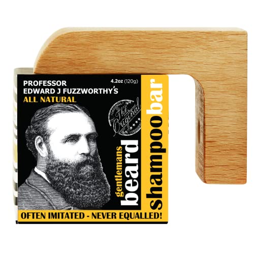 Professor Fuzzworthy Men's Grooming Set - Natural Beard Shampoo & Wooden Soap Holder - 27oz