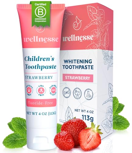 Wellnesse Kids Toothpaste - Fluoride-Free, Natural Strawberry Flavor, Vegan - 4oz