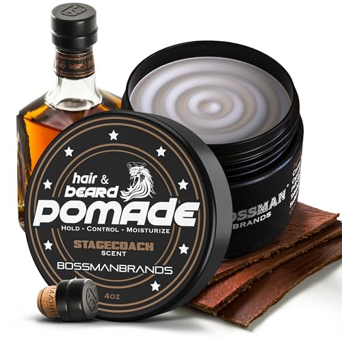 Bossman Hair & Beard Pomade - Extreme Hold & Moisturizing, Stagecoach Scent - 4oz