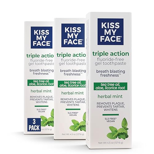 Kiss My Face Triple Action Toothpaste Gel - Whitens Teeth, Removes Plaque, Vegan - 4.5 oz, 3 Pack