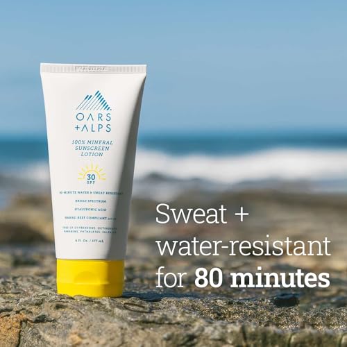 Oars + Alps Mineral SPF 30 Sunscreen Lotion - Hydrating, Water-Resistant, Vegan - 6 Fl Oz