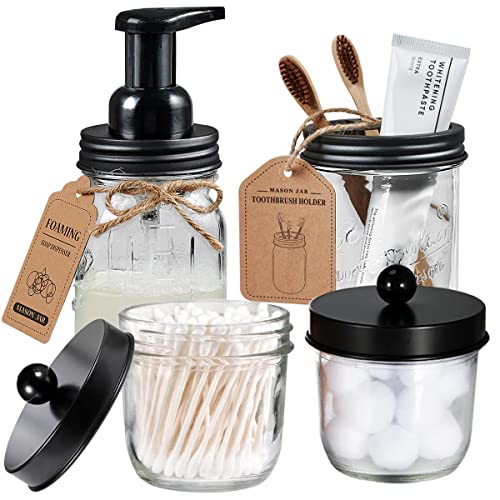 Amolliar Bathroom Accessories Set - Durable Mason Jars with Rustic Decor - 4 Pack