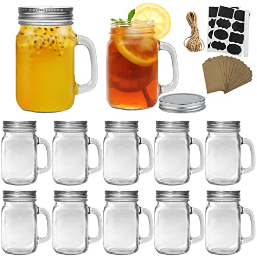 Old Fashioned Drinking Glass Set - 16oz Mason Jars with Chalkboard Labels & Lids, Set of 12