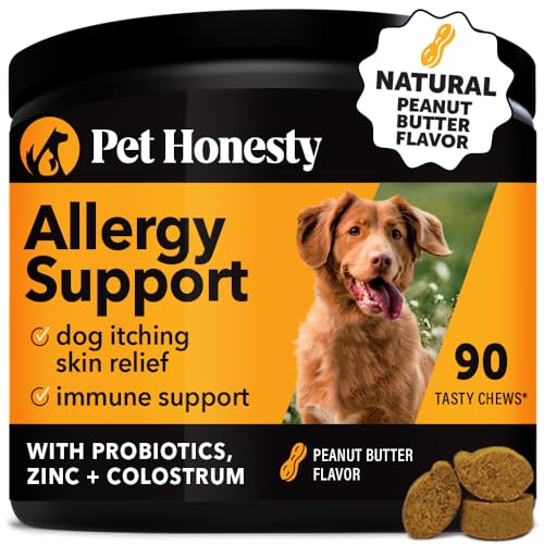 Pet Honesty Allergy Supplement for Dogs - Supports Immune Health, Probiotics - Peanut Butter, 90ct