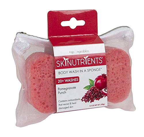 Spongeables Body Wash - Hydrating Pomegranate Punch, Dual-Textured, Vegan - 20+ Wash Sponge