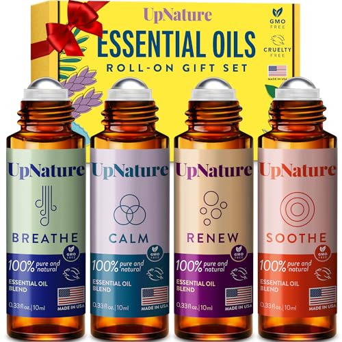 UpNature Essential Oil Roller Set - Relax & Rejuvenate with Pure Blends - 4 Pack