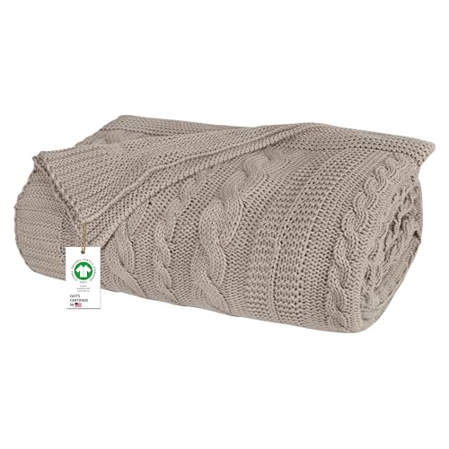 Delara Organic Cotton Throw Blanket - GOTS Certified, Hypoallergenic, Cozy Warm, 50x70 inches