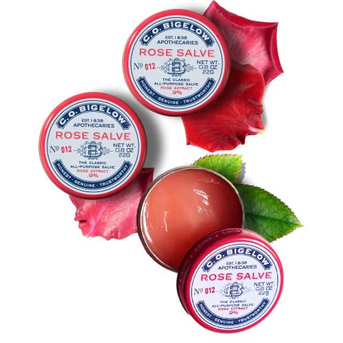 C.O. Bigelow Rose Salve Lip Balm Tins - Hydrate & Protect Chapped Lips, Set of 3 - 0.8 oz Each