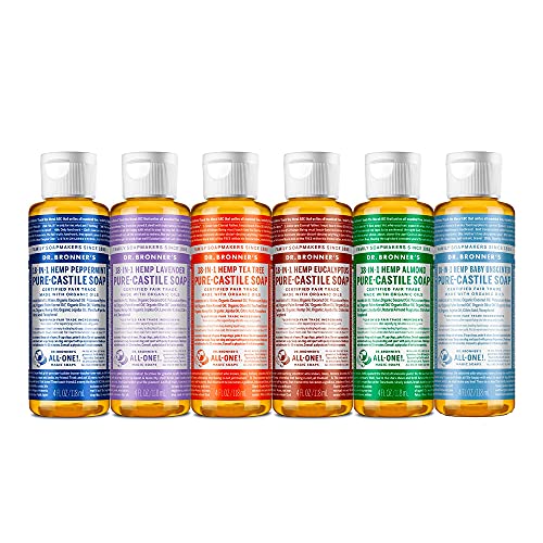 Dr. Bronner's Body Soap Variety Pack - Organic Ingredients, Plant-Based, 6 Scents - 4 oz Each