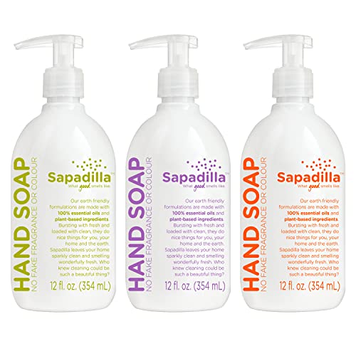 Sapadilla Liquid Hand Soap - Cleansing & Moisturizing with Pure Essential Oils - 12oz, Pack of 3