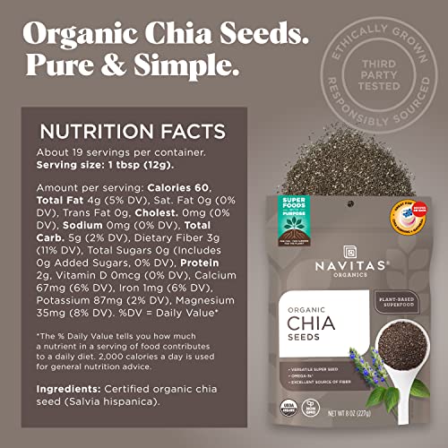 Navitas Organics Chia Seeds - Packed with Omega-3s, Non-GMO, Gluten-Free - 8 oz, 19 Servings