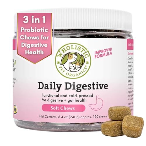 Wholistic Pet Organics Dog Probiotics - Supports Digestive Health, Immune Function - 120 Chews