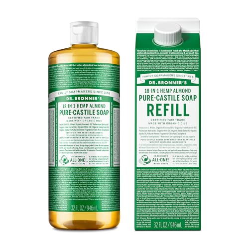 Dr. Bronner's Pure-Castile Liquid Soap - Organic, Vegan, Multi-Use, 82% Less Plastic - Almond, 32oz