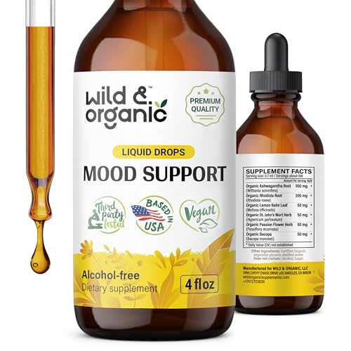 Wild & Organic Ashwagandha Mood Support - Vegan Liquid Drops, Alcohol-Free, 4oz