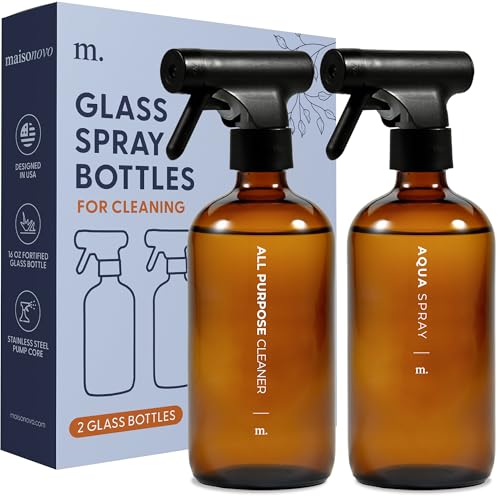 MAISONOVO Glass Spray Bottle Set - Durable, Spill-Proof, Reusable, 16 Labels - 16.9 fl oz x 2