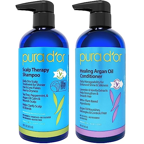 PURA D'OR Scalp Therapy Shampoo & Conditioner Set - Hydrates Dry, Itchy Scalp, 16oz x 2