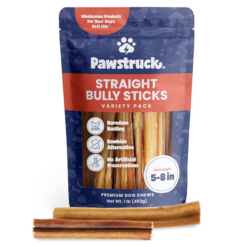 Pawstruck Premium Bully Sticks for Dogs - 100% Natural Beef, Rawhide-Free, 1 lb Bag - 12+ Sticks