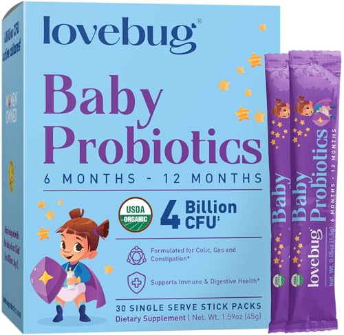 Lovebug Probiotic for Babies - Supports Digestive Health, USDA Organic, Sugar Free - 30 Packets