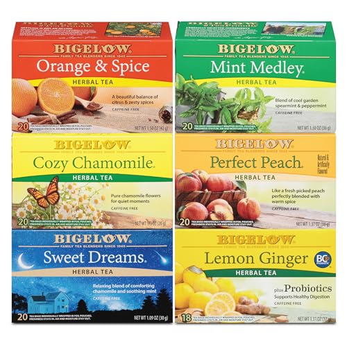 Bigelow Herbal Tea Variety Pack - Caffeine Free, Probiotic Infused, 118 Total Tea Bags