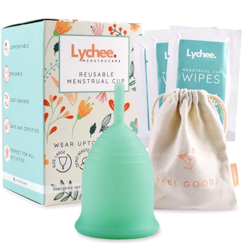 Lychee Menstrucare Menstrual Cup - Leak-Proof, Hypoallergenic, 12-Hour Comfort - Large, Turquoise