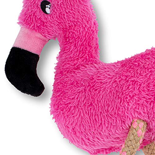 Beco Soft & Fuzzy Dog Toy - Recycled Materials, Loud Squeaker, Cuddly Pink Flamingo - Large