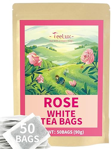 TeeLux Rose White Tea Bags - Smooth Flavor, Natural Rose Aroma, Non-GMO - 50 Count