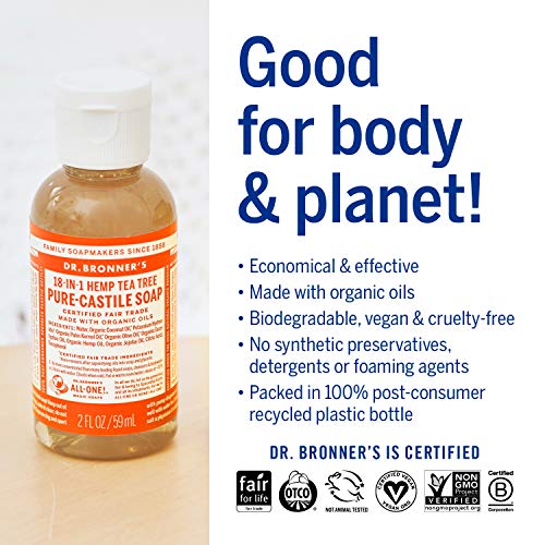 Dr. Bronner's Pure-Castile Liquid Soap - Organic Oils, Vegan, Multipurpose, 2oz