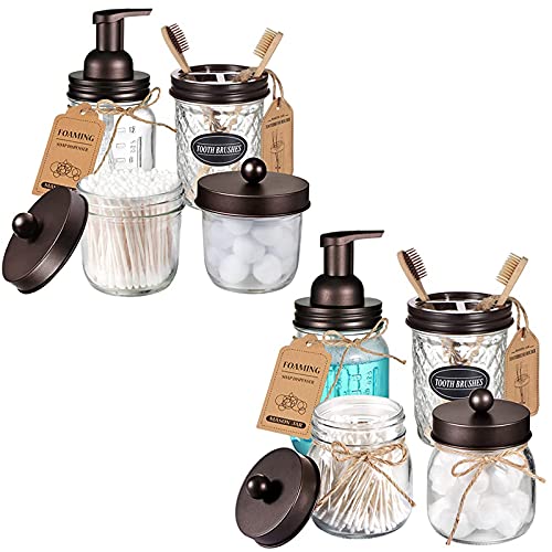 Rustic Mason Jar Bathroom Accessories Set - Durable, Reusable, BPA-Free - 8 Pieces