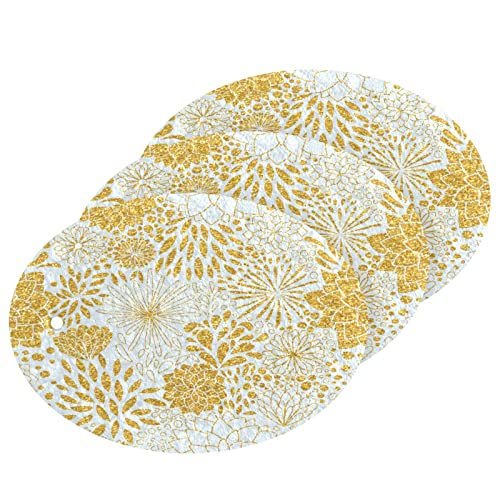 Floral Gold Patterns Cleaning Sponge - Natural Wood Pulp, Multi-Purpose, 3 Pack - 3.54x2.56 in