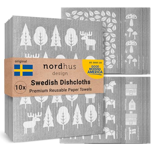 Nordhus Design Swedish Dish Cloths - Reusable & Washable, 10 Absorbent Kitchen Cloths