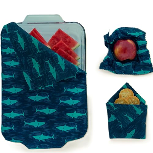 Meli Wraps Beeswax Food Wraps - Reduce Plastic, All-Natural Materials, 3 Sizes - Shark Design