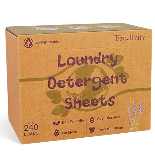 Freelivity Laundry Detergent Sheets - Deep Clean, Skin-Caring Ingredients, 240 Sheets Lavender