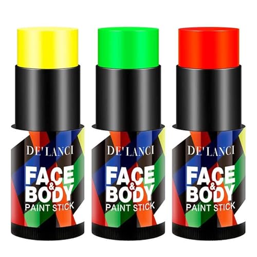 DE’LANCI Body Paint Sticks - High Pigment, Glow Under UV Light, Non-Toxic - 3 Neon Colors