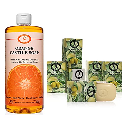 Liquid Orange Scent Body Wash - Vegan Castile Soap with Olive Oil, 32oz - Multi-Use Formula