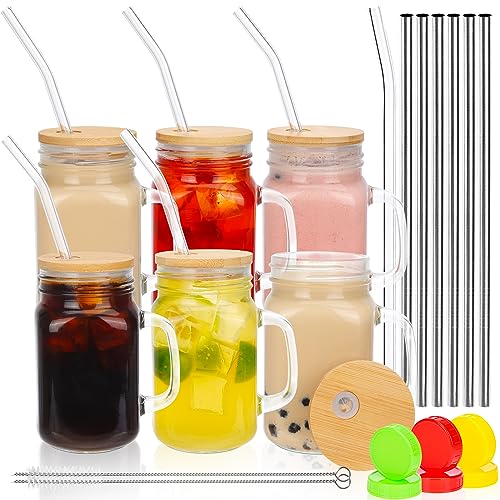 Moretoes 16oz Mason Jar Drinking Glass Set - Durable, BPA-Free, Includes Lids & Straws - 6 Pack